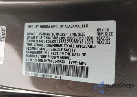 2019 Honda Odyssey Ex-L from USA, damaged, VIN 5FNRL6H78KB040883